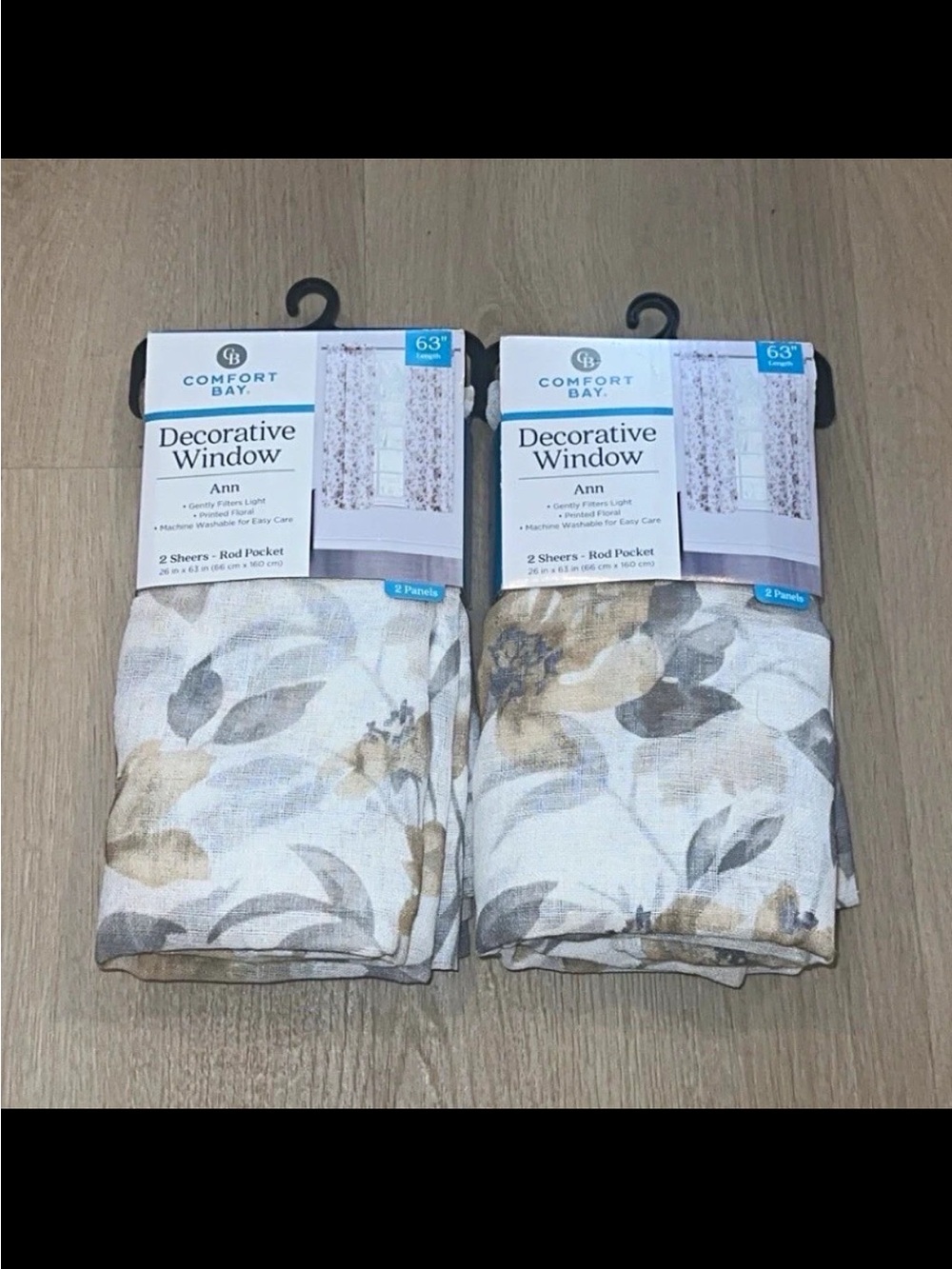 Comfort Bay Floral Sheer Curtain Panels in Beige and Gray